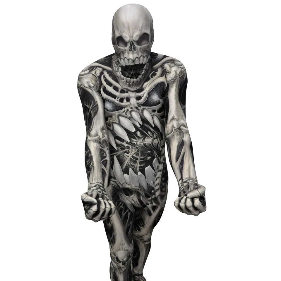 Adult Skull & Bones Monster Morphsuit Mens Skeleton Skin Suit Halloween Costume - Image 2 of 4