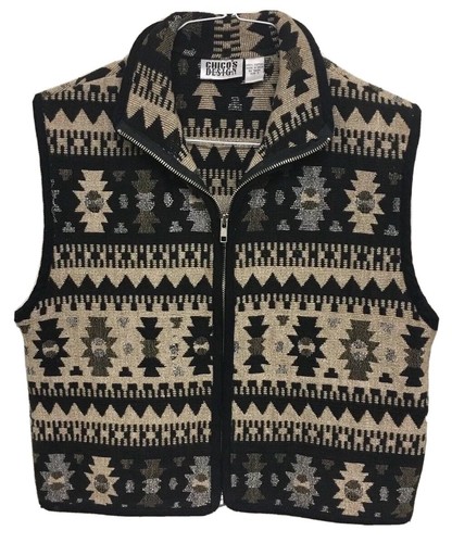 Chico's Design 100% Cotton India Made Tribal Style Sleeveless Zipper Vest Size 0