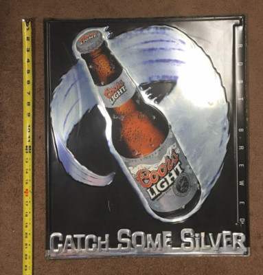 COORS LIGHT BEER 22'' x 18'' CATCH SOME SILVER VINTAGE METAL BAR SIGN - BEAUTIFUL!