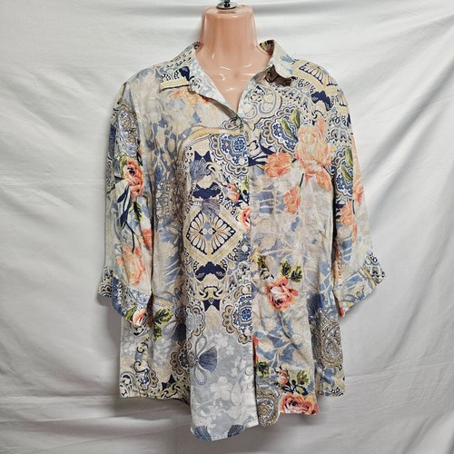 Chico's bügelfreies plissiertes Oberteil Bluse Shirt Damengröße 2P mehrfarbig Leinen