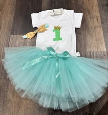 Dress Size 12 Months First Birthday One Year Tutu Dress Headband Mint Green