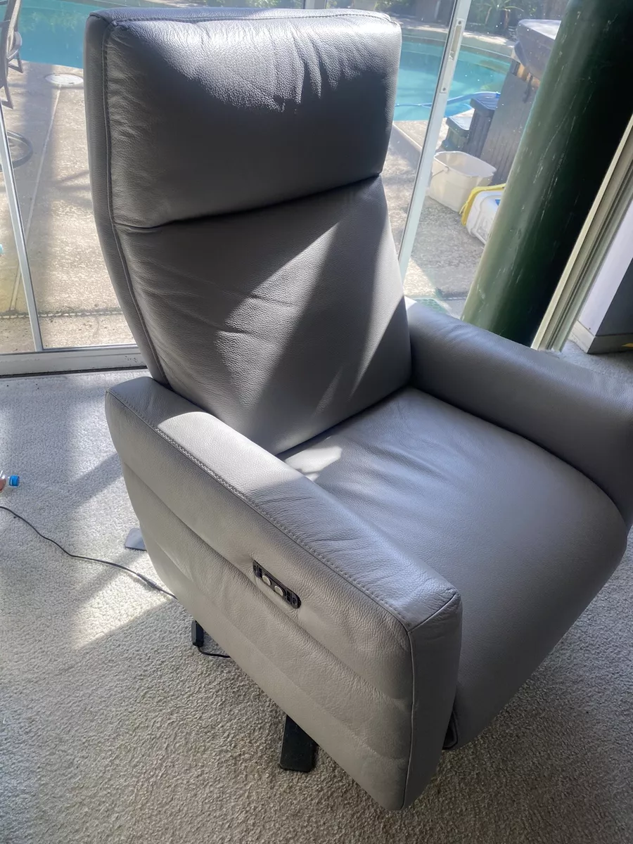 Natuzzi Editions Genuine Leather Power Recliner with Metal Base