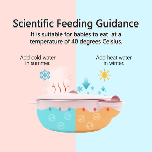 Stainless Steel Baby Feeding Bowl Pink Suction Plate Lid Spoon Fork Toddler - Picture 7 of 8