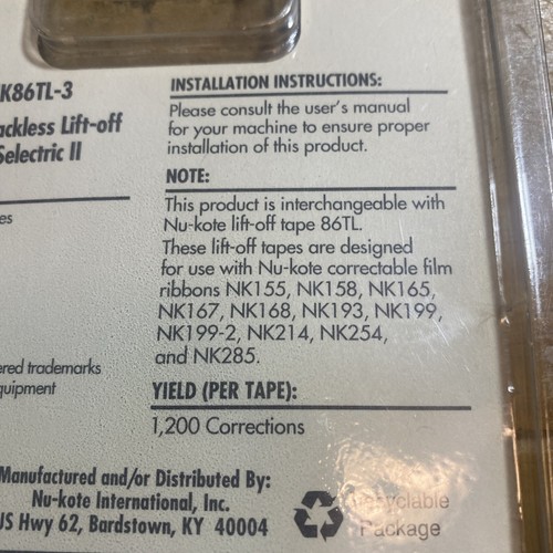 Nu-Kote Tackless Lift-off Tape for: IBM Selectric II & Others NK86L-3 - Picture 5 of 5