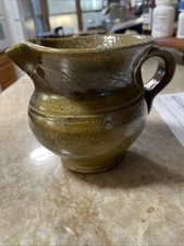 Vintage Early Jugtown Ware Pottery Vase Pot Urn Ear Handle Salt Glaze Frogskin