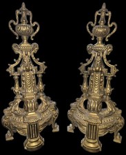 Stunning Pair Of Antique French Bronze Andirons, Circa 1880