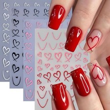 Heart Nail Stickers Wavy Line Nail Design 3D Self-Adhesive Love heart french