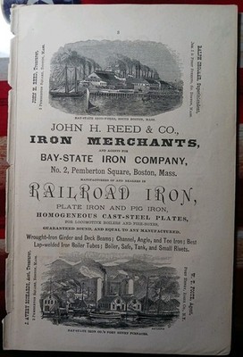 1873 antike Anzeige John Reed Eisenbahn Iron Bay State Fort Henry Fabrikbild