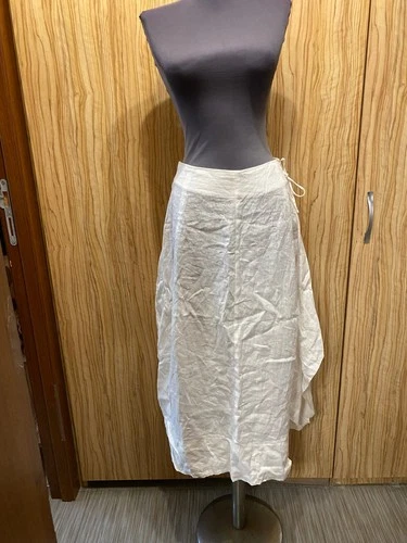 SARAH PACINI LINEN BLEND? WHITE A-LINE MIDI SKIRT WITH BACKSIDE APRON LAYER-S?