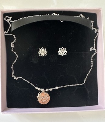 Schmuckset Lotusblüte 925 Sterling silber   Halskette & Ohrringe, wie neu