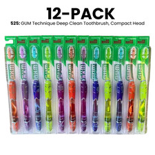 12-PK Best Price GUM 525 Technique Deep Clean Toothbrush, Compact Soft Bristles