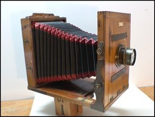 Antique Large Format Wooden Field Camera 240MM Brass Lens Vintage 1800s Rare