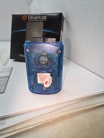 DAMAGED BUT WORKS Sega Dreamcast Clear blue VMU OEM Visual Memory Unit #K33