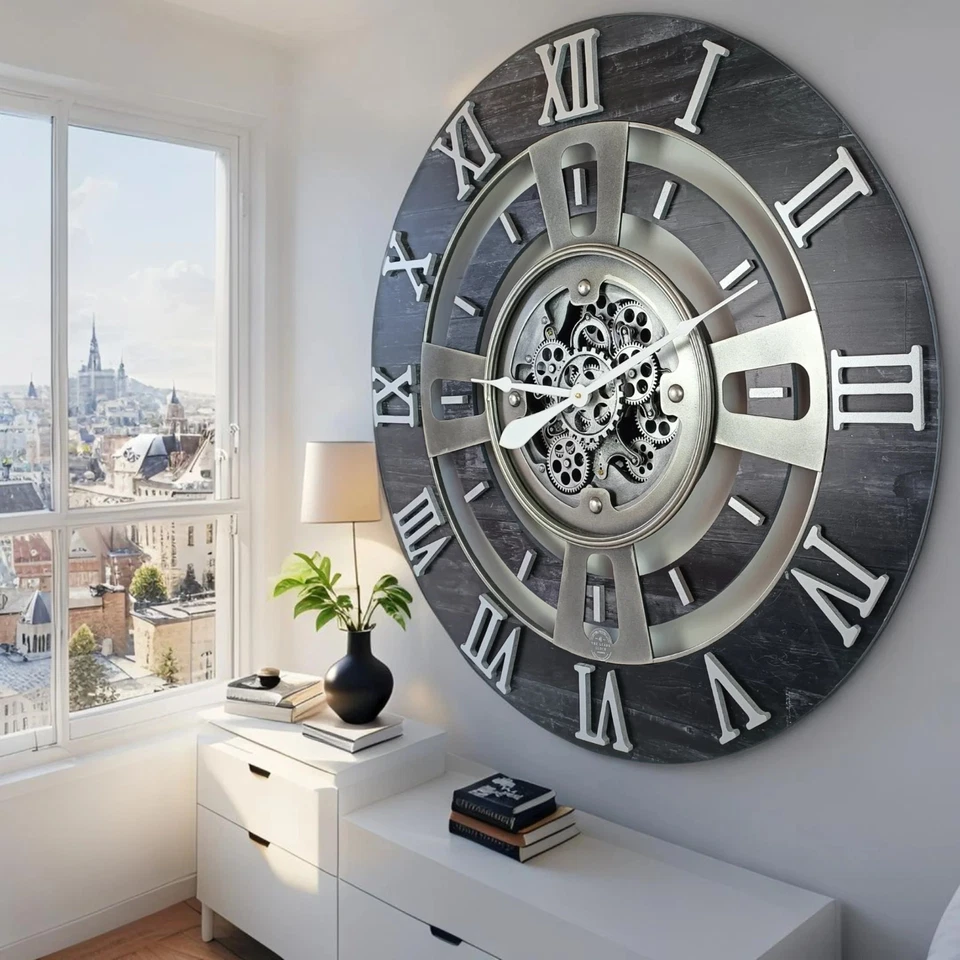 The Gears Reloj ENGLAND LINE RELOJ DE PARED REDONDO 36 PULGADAS VINTAGE NEGRO Foto 2 de 4