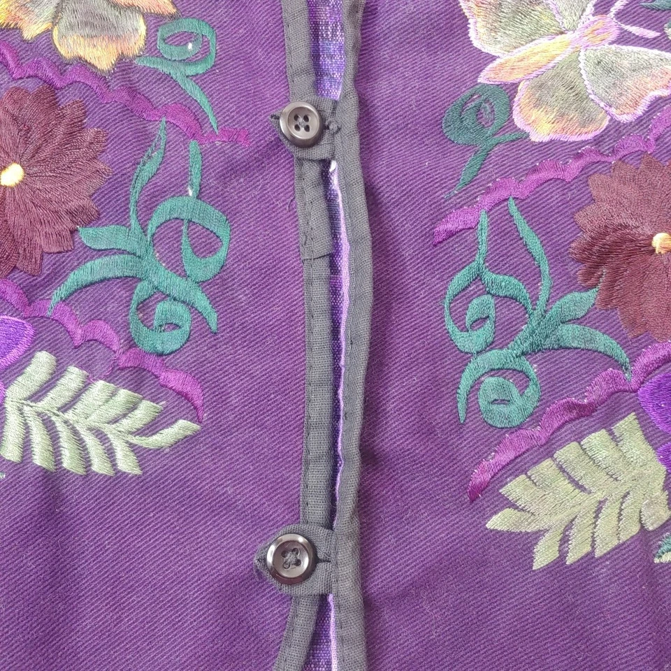 Chaleco Floral Mariposa Bordado 3D Guatemalteco Años 70 De Colección Mujer Med Púrpura Cuello en V Foto 4 de 4
