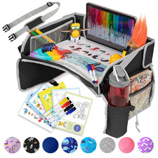Kids Travel Tray for Car - Car Seat Tray with Activity Sheets Pens, Road Trip