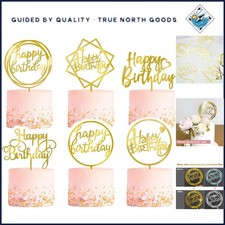 6 Count Happy Birthday Cake Decor, Gold Acrylic Toppers for Cakes  Cupcakes