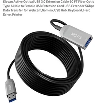 Elecan Active Optical USB 3.0 Ext Cable 25’ FT Fiber Type A Male to Female New