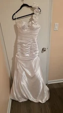 DaVinci Bridal Wedding Dress Satin Size 6 One Shoulder Floral NWD Msrp $759 
