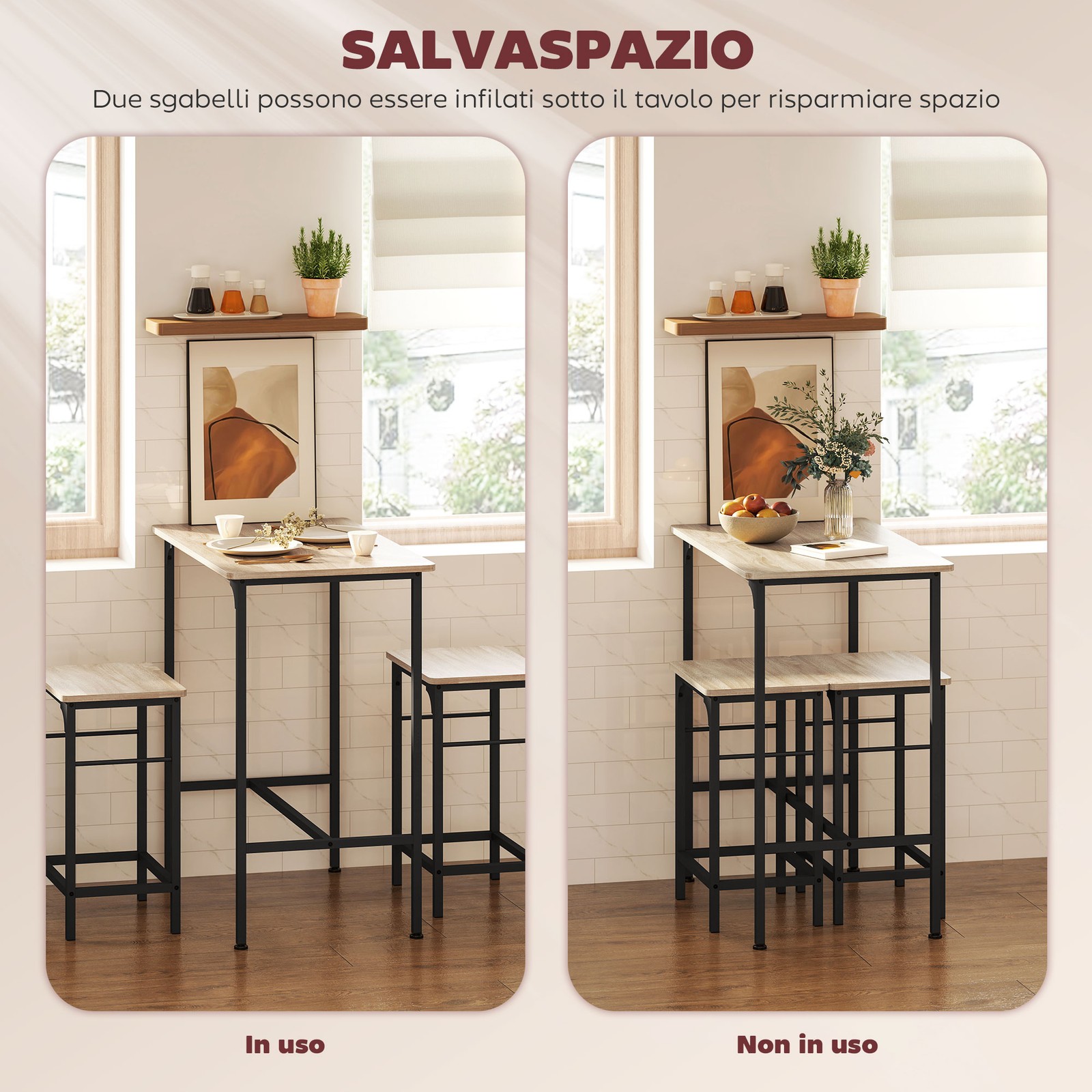Set da Bar HOMCOM 3 Pezzi con Tavolo e 2 Sgabelli foto 6