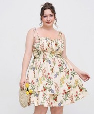 Cider Mini Dress Womens 1XL Floral Ruffle Layered Knotted Cottagecore Fairy EUC