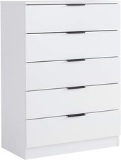 Home Source Phoenix Tall 5 Drawer Chest of Drawers, White – Contemporary Storage
