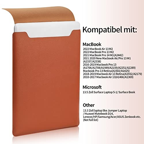 Kompatibel mit Apple 14 Zoll/13,3 Zoll Laptophülle, gepolstertes Case, dünnes Braun - Bild 5 von 8