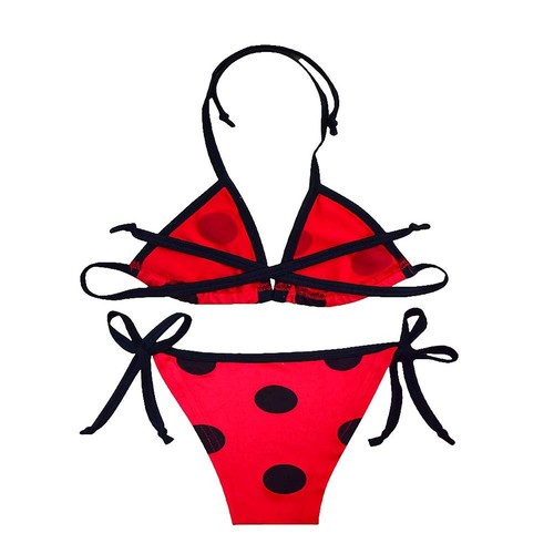 Toddler Girls Ladybug Red & Black Polka Dots Bathing Suit Triangle Bikini Swi... - Picture 2 of 4