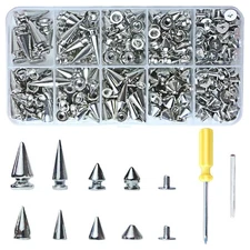 354 Sets Punk Spikes and Studs Kit - 8 Sizes Metal Cone Spikes for DIY Craft Dec