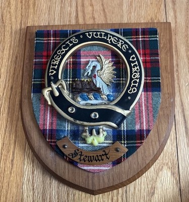 Authentic Vintage 100% Scottish Crest Wooden Plaque Stewart RARE Decor