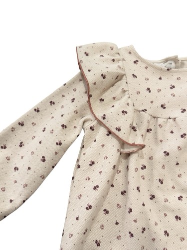 Zara Kids Girls Floral dress With Cute Ruffle Collar Size 4-5T Beige & Burgundy - Picture 2 of 8