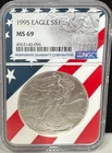 1995 $1 AMERICAN SILVER EAGLE NGC MS69 USA FLAG CORE HOLDER