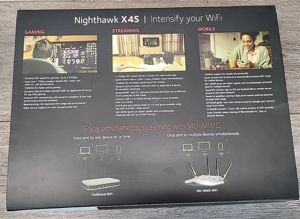 Netgear Nighthawk X4S Smart WiFi Router Black AC2600 Mbps Wireless Dual-Band - Image 2 of 3