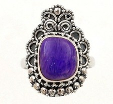 Natural Siberian Charoite 925 Solid Sterling Silver Ring Sz 6,