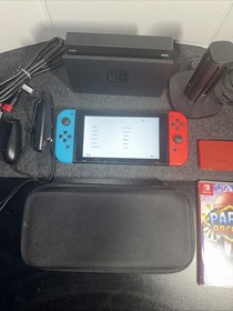 Nintendo Switch HAC-001 (-01) Neon Red & Blue 1 Game + extras Bundle Tested