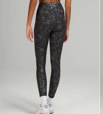 Lululemon Wunder Train High-Rise Tight 25" Foil Logo Flourish Black Iridescent