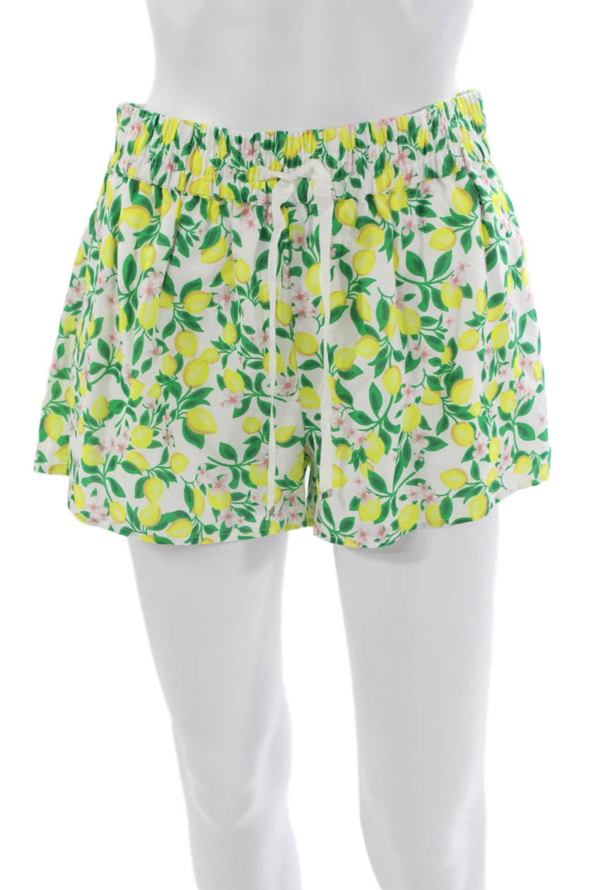 Cami NYC Women Casual Linen Floral Drawstring Shorts White Lemon Size S