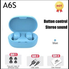 A6S TWS Wireless Headphones Bluetooth Earphone 5.0 Stereo Headset Earbuds (Blue)