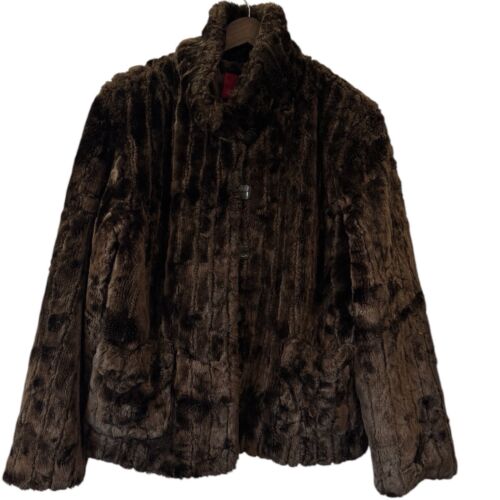 Vintage Y2K Esprit Brown Faux Fur Coat Mob Wife Cozy Luxurious Soft Jacket Sz XL - Picture 4 of 10