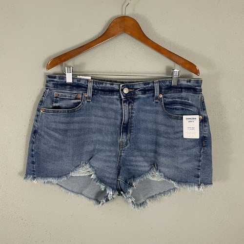 NEW Levi's Denizen High-Rise Jean Shorts Size 18 Womens 34 Distressed Stretch - Picture 1 of 8