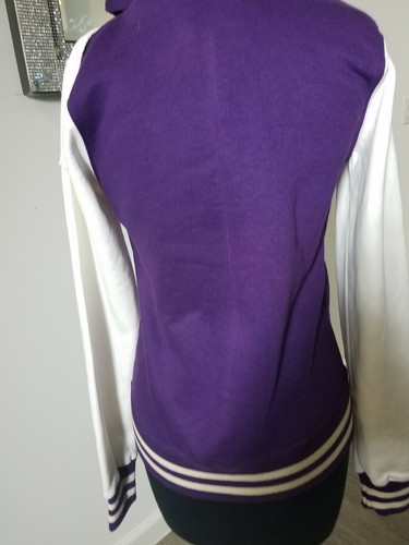 London England Letter Jacket  Hoodie Snap buttons  front Purple & White  Size M - Bild 5 von 12