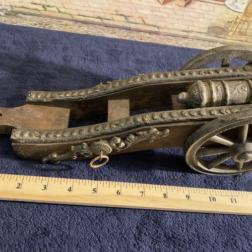 Vintage Spanish Cast Metal Cannon on Handcrafted Wooded Carriage 16x4”man cave - Picture 4 of 17
