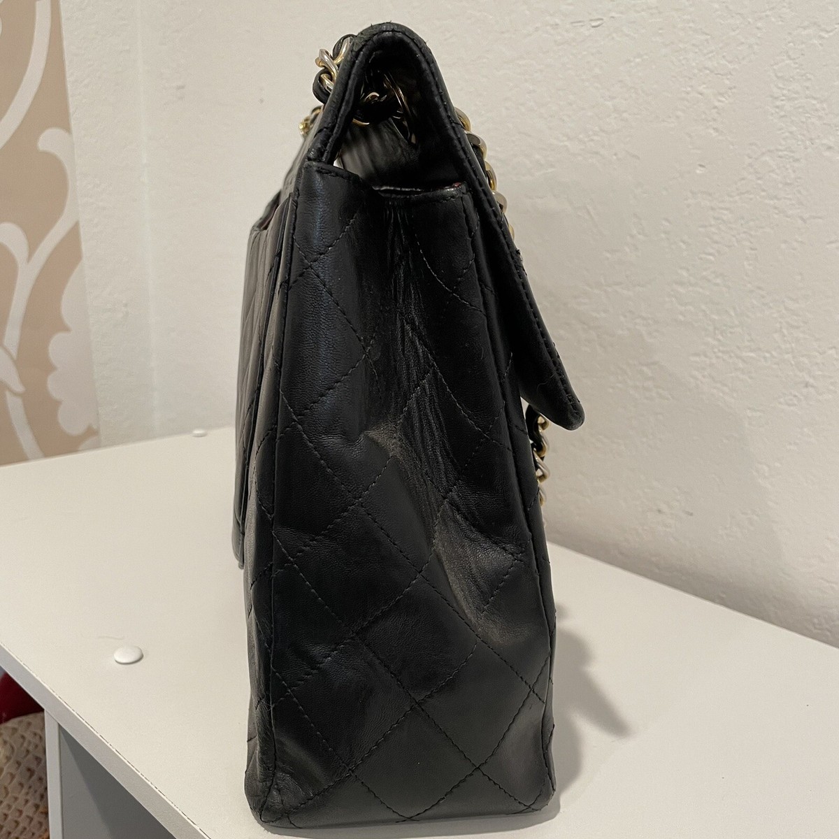 CHANEL Vintage Black Classic Maxi Jumbo Single Flap XL Logo CHANEL Vintage Black Classic Maxi Jumbo Single Flap XL Logo