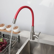 Kitchen Brushed Deck Mount Single Hole 360  Swivel Faucet Mixer Spout Taps