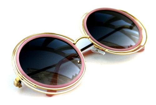 XXL Women's Large Round Boho Halo Coachella Double Rim Sunglasses Gold Pink 70's - Picture 2 of 10