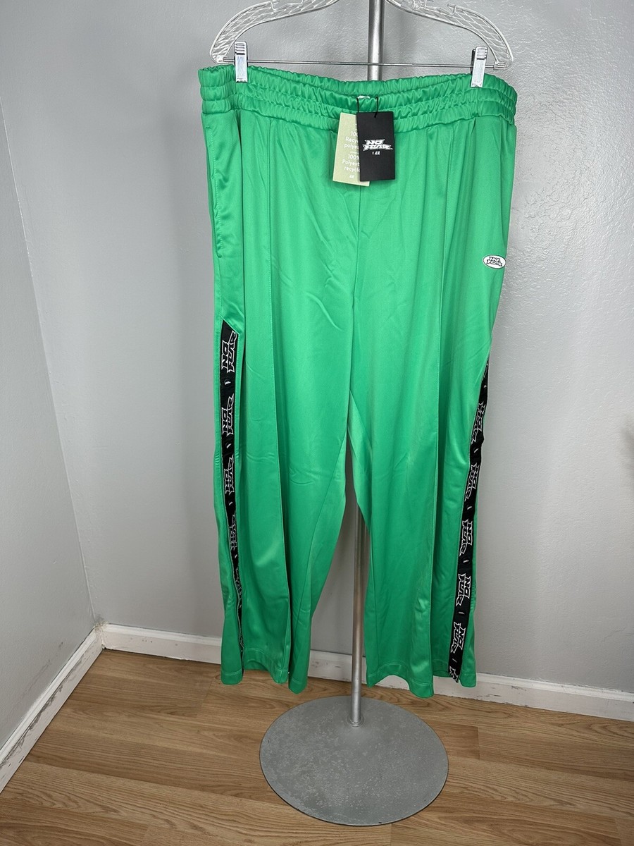 NWT No Fear H&M Men's Green Side Buttons Wide Leg Track