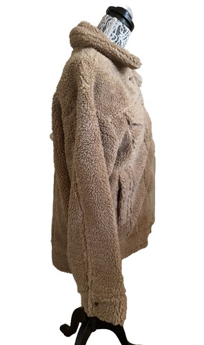 UGG WOMEN FRANKIE SHERPA TRUCKER CAMEL PLUSH FLEECE OVERSIZED JACKET COAT Sz S - Picture 3 of 7