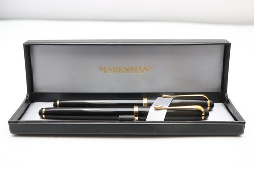 Vintage Marksman Black Fine Fountain & Ballpoint Pen (Cased & Refills) - Foto 1 di 10