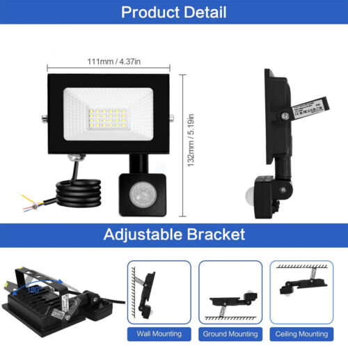LED Floodlight Motion Sensor Security Garden Outdoor PIR Flood Light Waterproof - Picture 20 of 23