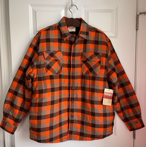 Wrangler Authentics Large Flannel Button Down Men Jacket Orange Black Hunter NWT